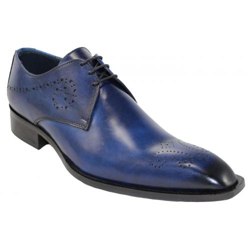 Duca Di Matiste 1705 Royal Blue Genuine Italian Calfskin Leather Perforation Shoes.
